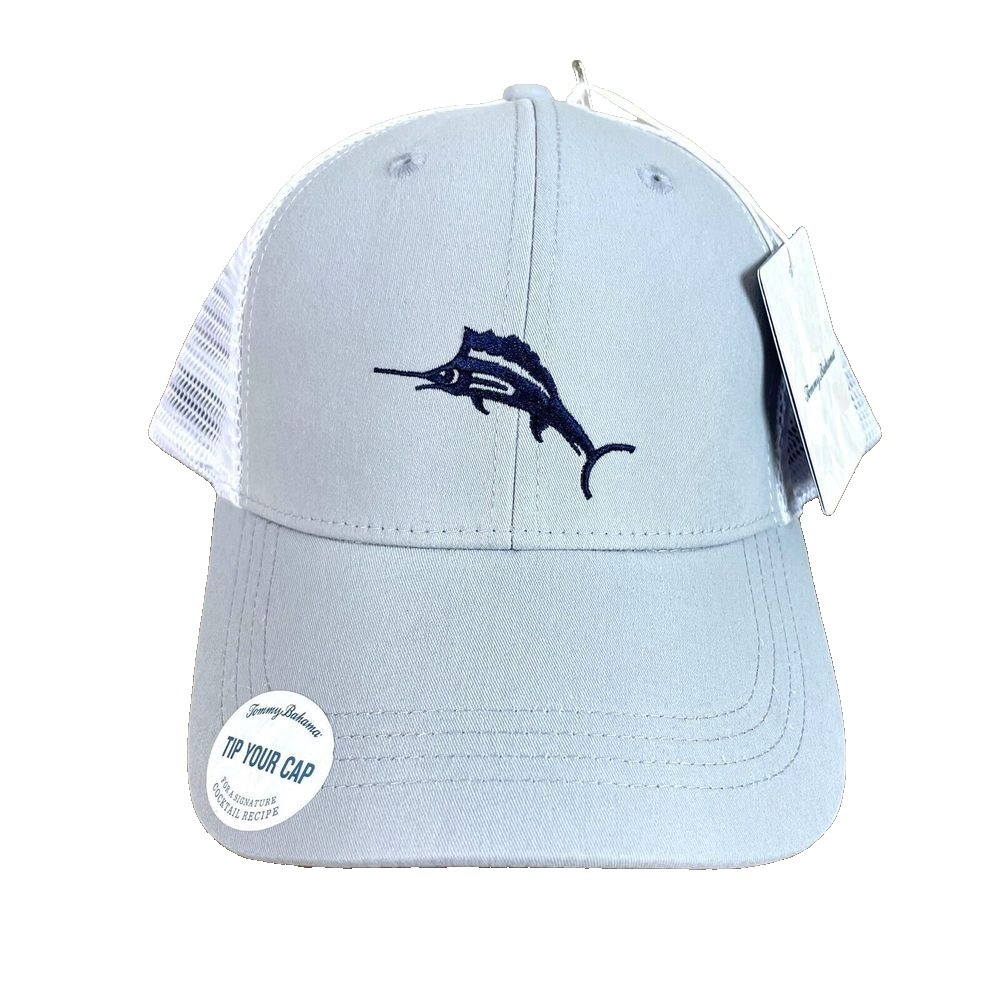Tommy Bahama Trucker Hat Mens OS Gray‎ Blue Marlin Embroidered Mesh Snapback